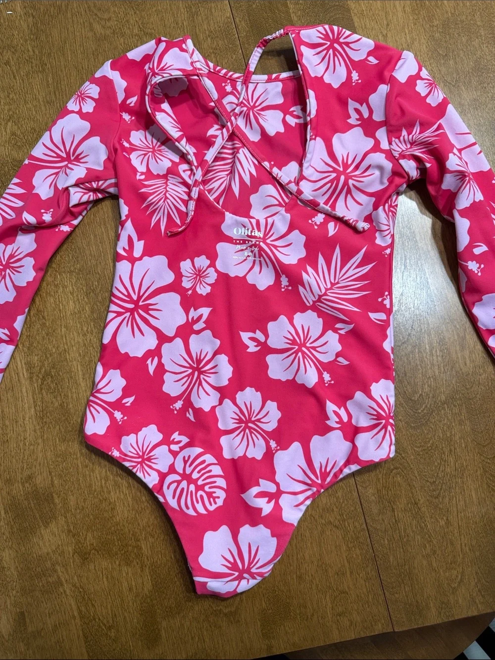 Girls' Long Sleeve Pink Floral Rashguard Swimsuit